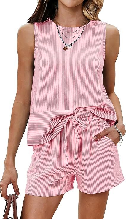 Ekouaer Two Piece Shorts Set for Women Summer Lounge Set Casual Sleeveless Tank Top 2026 Matching... | Amazon (US)