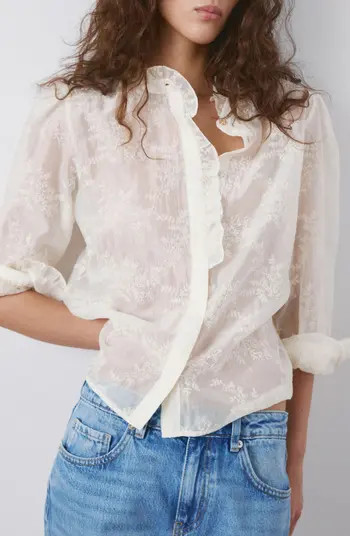 MANGO Floral Embroidery Woven Shirt | Nordstrom | Nordstrom