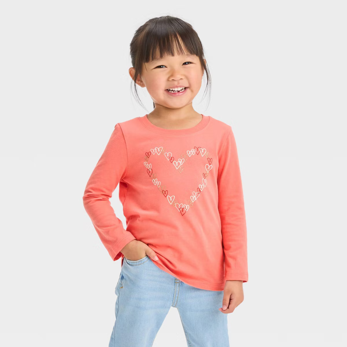 Toddler 'Heart of Hearts' Long Sleeve T-Shirt - Cat & Jack™ Peach Orange | Target