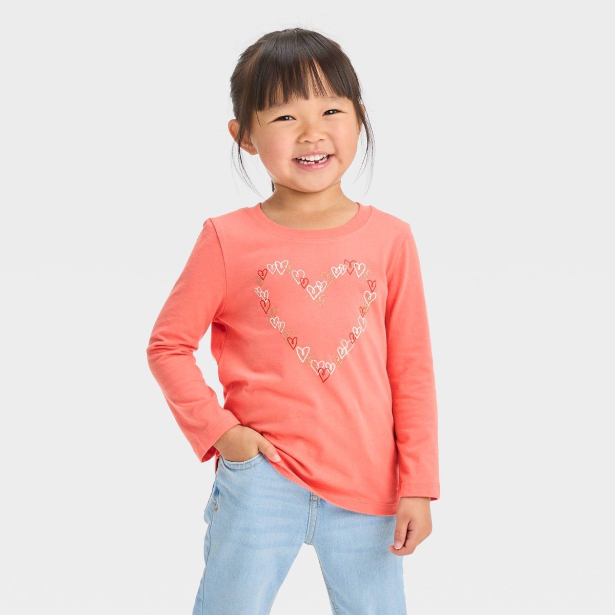 Toddler 'Heart of Hearts' Long Sleeve T-Shirt - Cat & Jack™ Peach Orange | Target