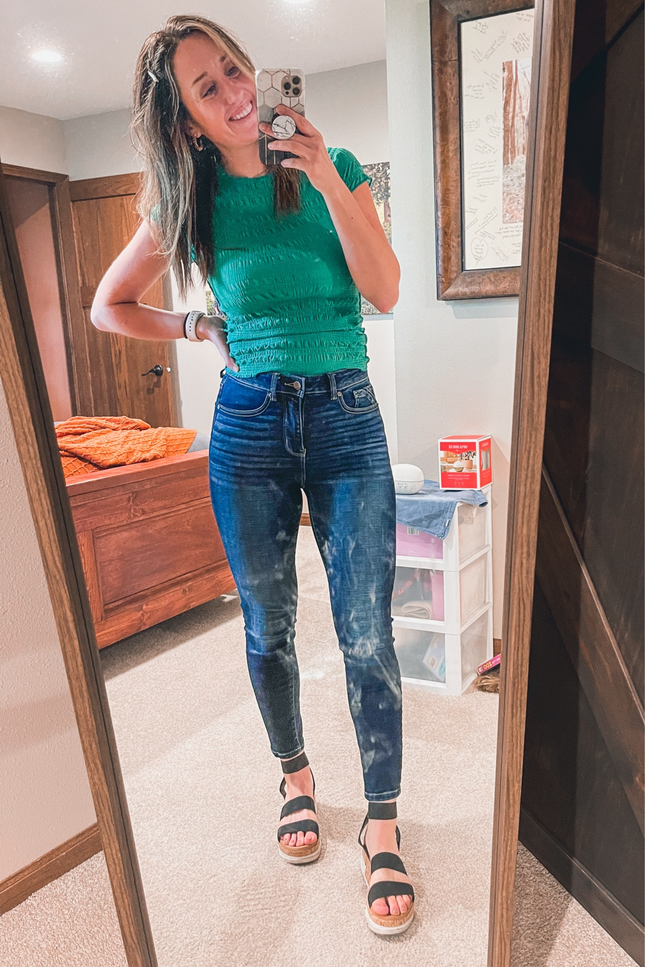 The best jeans! High rise, stretchy, and come in multiple washes. True to size, wearing a 26. Top is a medium and shoes are a 9.

#LTKMostLoved