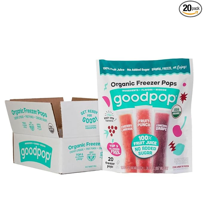 GoodPop Organic Freezer Pops - Cherry Limeaide, Fruit Punch, Grape, 100% Juice, No Added Sugar - ... | Amazon (US)