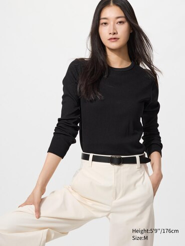 WOMEN'S SOFT RIBBED CREW NECK LONG SLEEVE T-SHIRT | UNIQLO AU | Uniqlo Australia