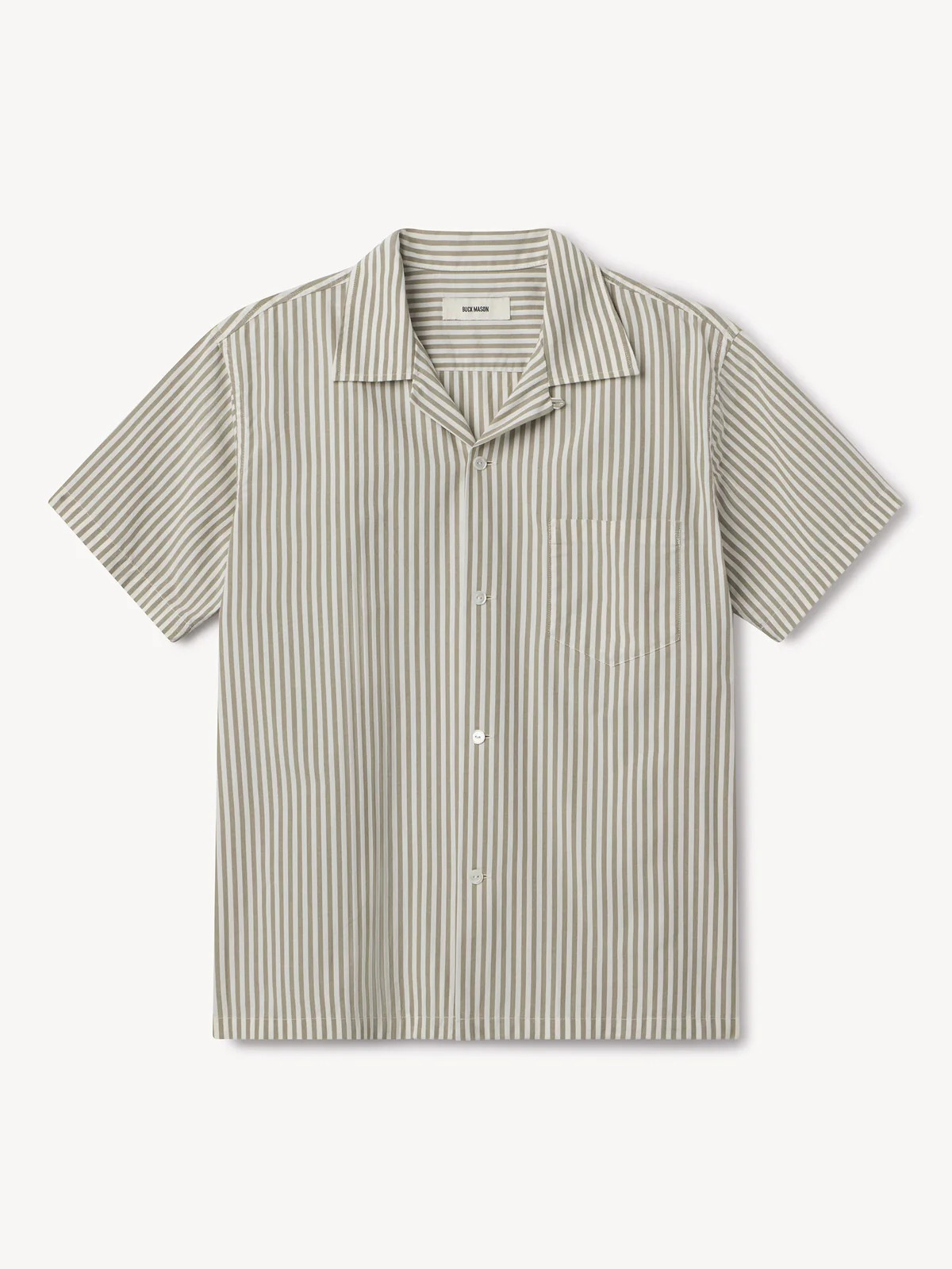 Natural/Olive Regency Stripe Wornwell S/S Camp Shirt - Buck Mason- Modern American Classics | Buck Mason