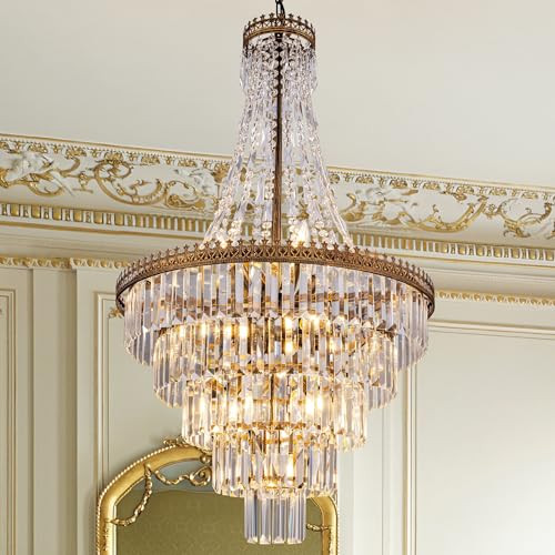 TOCHIC French Empire Crystal Chandelier Modern Farmhouse Chandeliers Ceiling Light for Foyer Entryway High Ceiling Vintage Antique Bronze Chandelier Light Fixture for Dining Living Room 24" D | Amazon (US)