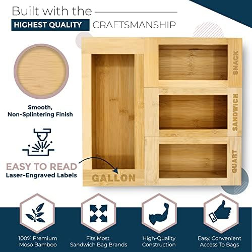 LandHome Ziplock Bag Storage Organizer for Drawer - Bamboo Kitchen Food Storage Bag Organizer Hol... | Amazon (US)