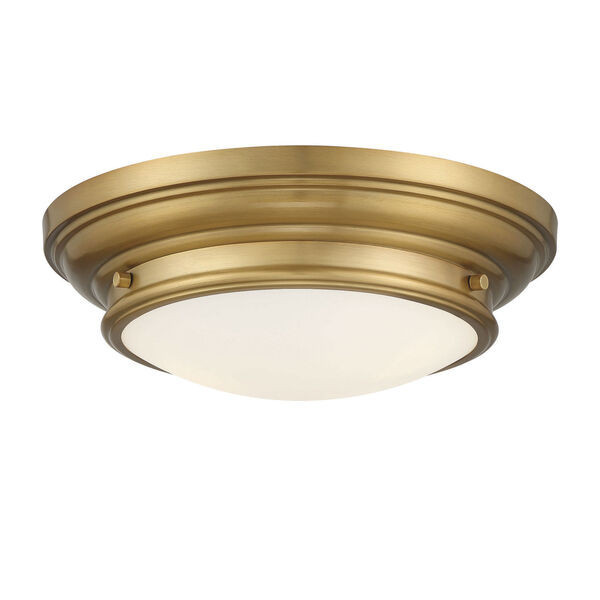 Whittier Natural Brass Two-Light Flush Mount with Round Glass | Bellacor