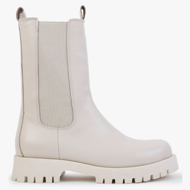 Izette Cream Smooth Leather Tall Chelsea Boots | Daniel Footwear (UK)