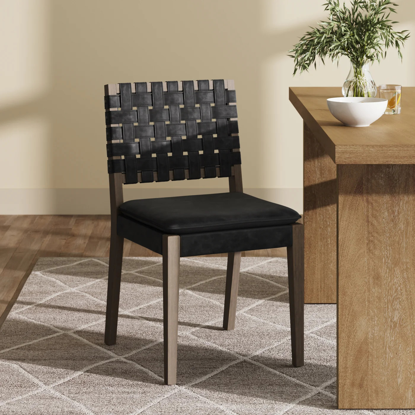 Woven Faux Leather Dining Chair Black | Nathan James