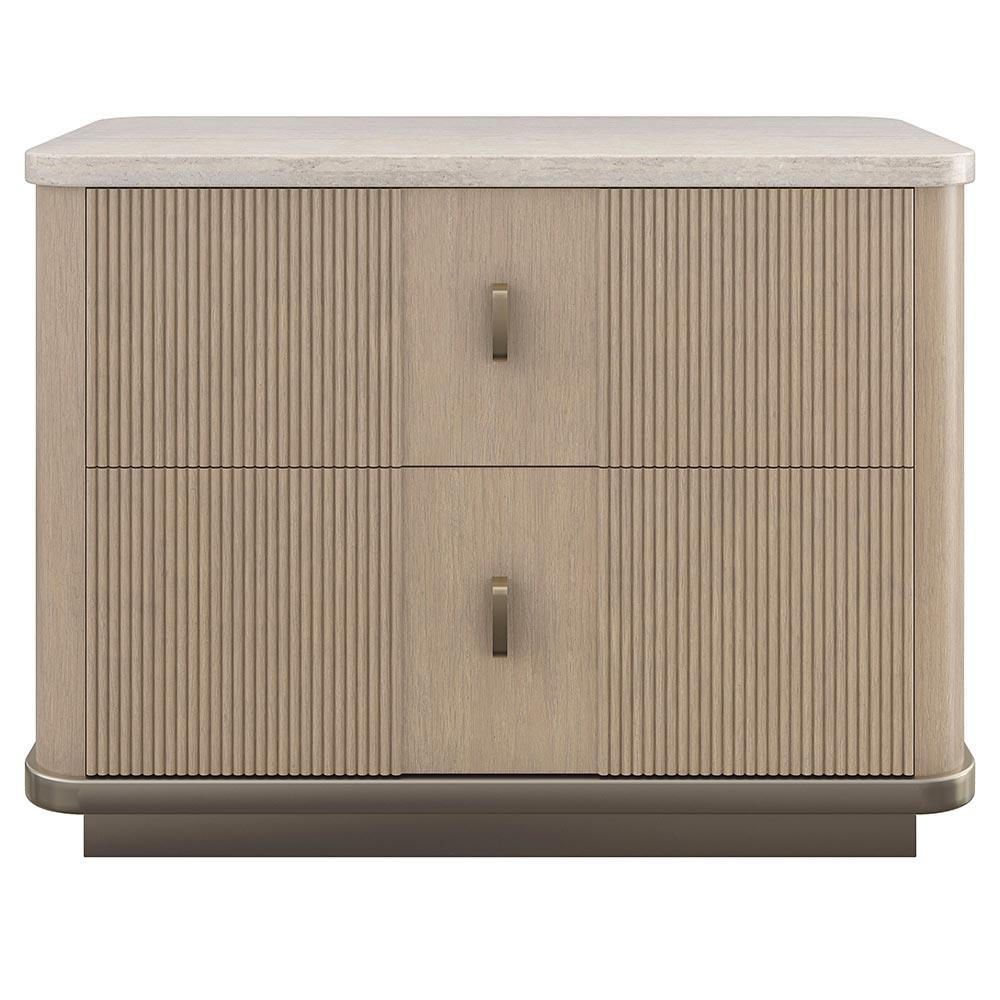 Caracole Rhythm Modern Classic Travertine Beige Wood Nightstand | Kathy Kuo Home