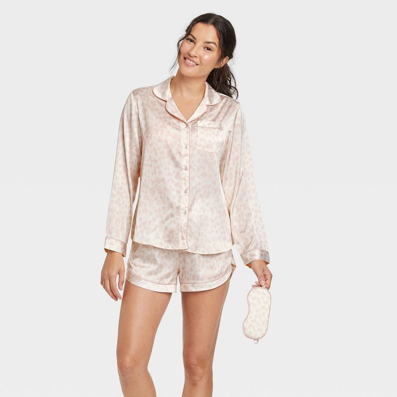 Women's 3pc Satin Long Sleeve Notch Collar Top and Shorts Pajama Set with Eye Mask - Stars Above... | Target