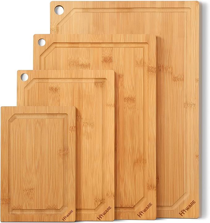 Hiware 4-Piece Bamboo Cutting Boards for Kitchen, Heavy Duty Cutting Board with Juice Groove, Bam... | Amazon (US)