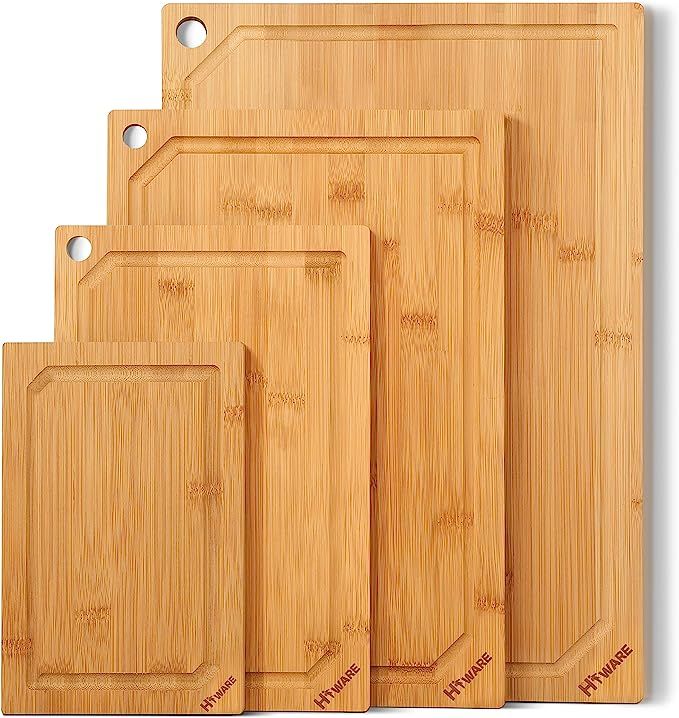 Hiware 4-Piece Bamboo Cutting Boards for Kitchen, Heavy Duty Cutting Board with Juice Groove, Bam... | Amazon (US)