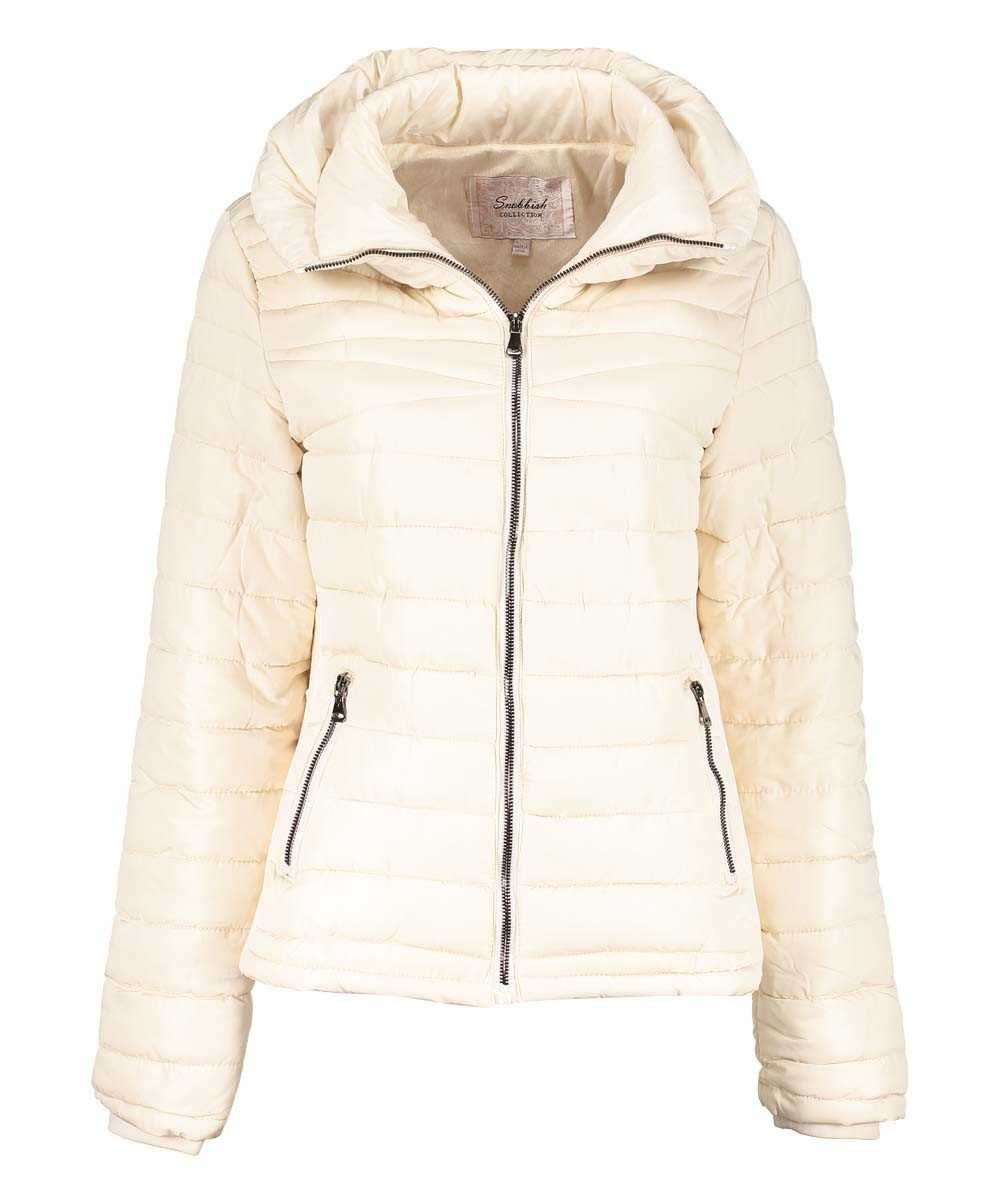 Snobbish Collection Women's Puffer Coats PEARL - Pearl White Funnel Neck Puffer Coat - Plus | Zulily