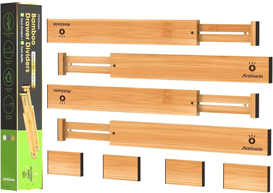 ANTOWIN Bamboo Drawer Dividers Organizers, Drawer Separators Splitter,17-22 inches Long Adjustabl... | Amazon (US)