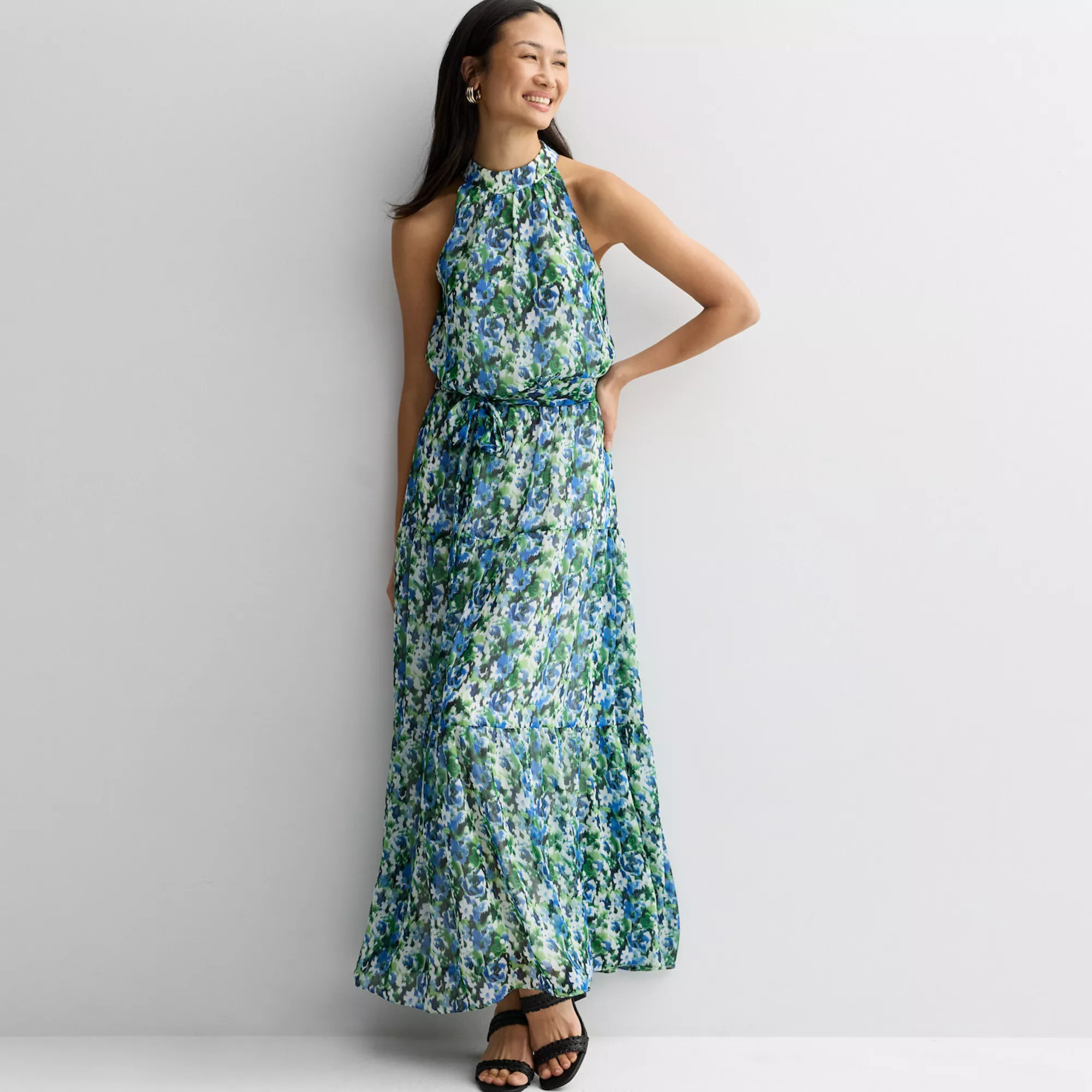 Women's Donna Ricco Halter Neck 3-Tier Maxi Dress | Kohl's