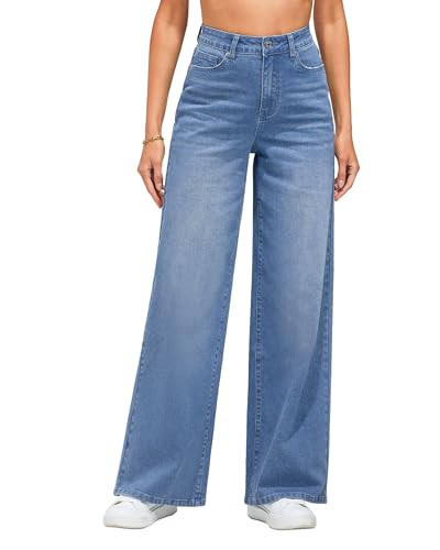 LookbookStore Plus Size High Waisted Stretchy Trouser Jeans - Distressed, Cool Blue, XX-Large (US 20-22) | Amazon (US)