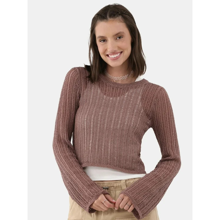 No Boundaries Crochet Sweater with Tank Top, 2-Piece, Women's and Women's Plus | Walmart (US)