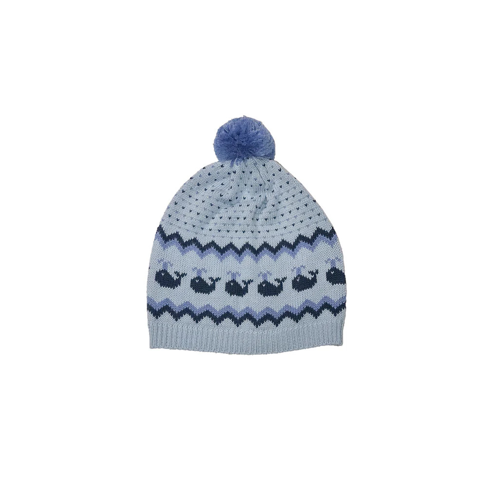 Whale Watch Fair Isle Pom Pom Hat-Blue | NANTUCKET KIDS