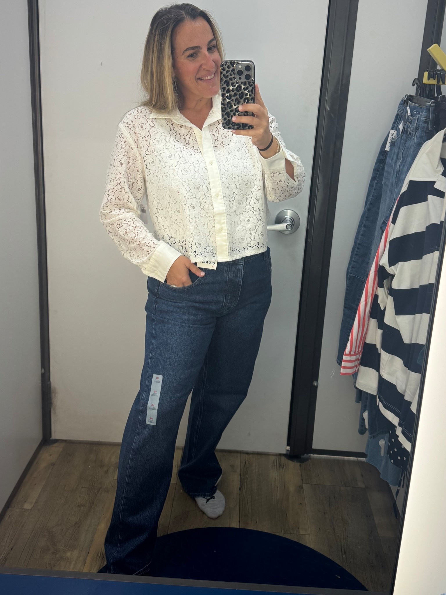 The lace top is so fun for a night out or even workwear. It fits true to size, I’m in a medium. The jeans run VERY big and slouchy. Definitely size down. I’m in a 10 and they are too big!

#LTKStyleTip #LTKFindsUnder50 #LTKOver40