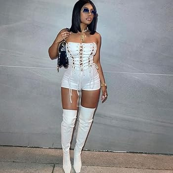 Yanfoam Sexy Mesh Short Jumpsuits for Women Summer Sleeveless Bodycon Party Club Romper | Amazon (US)