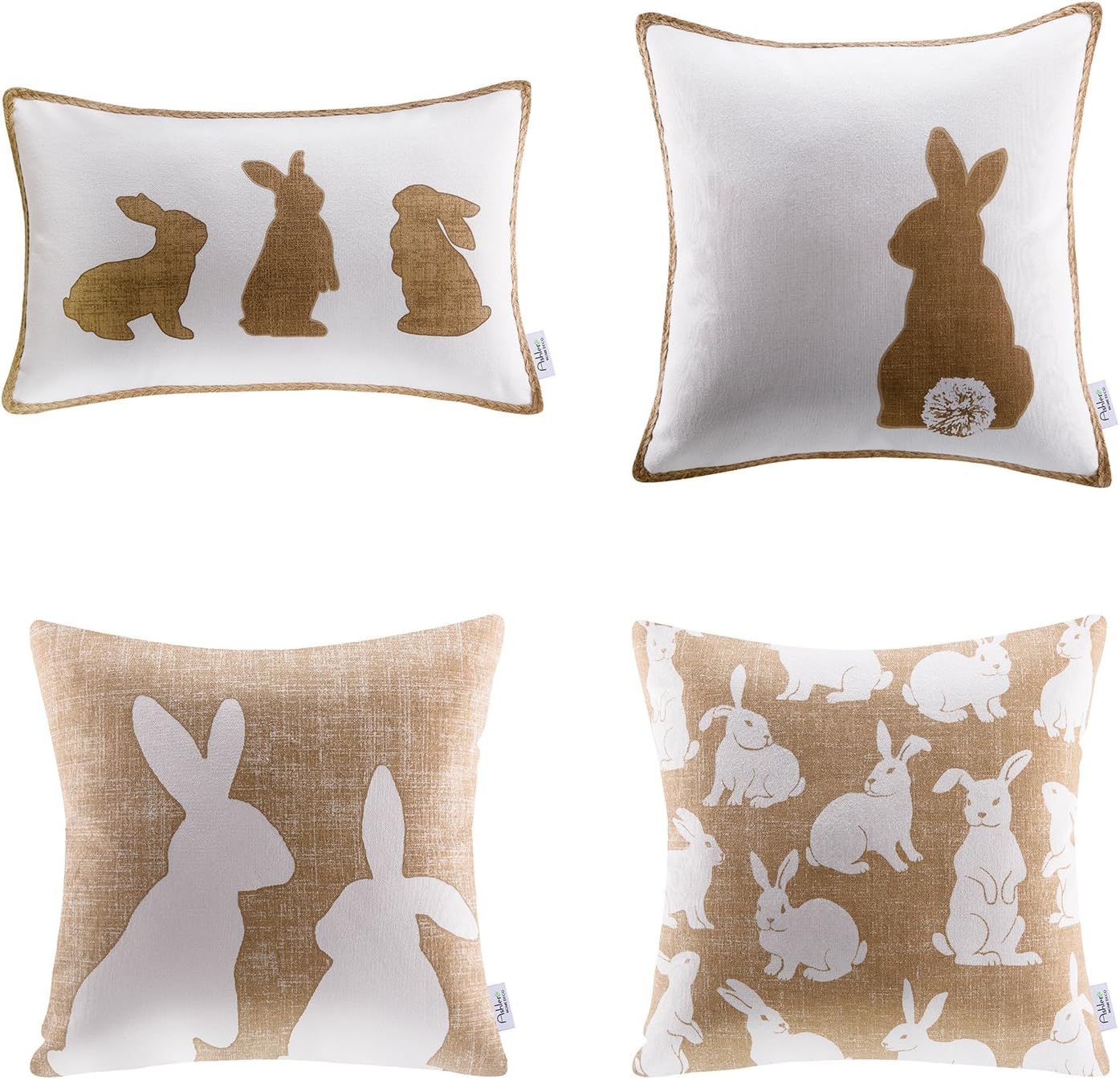 Ashler Linen Easter Pillow Covers 18x18, Spring Rabbit Set of 4 Easter Throw Pillow Cover, Bunny ... | Amazon (US)