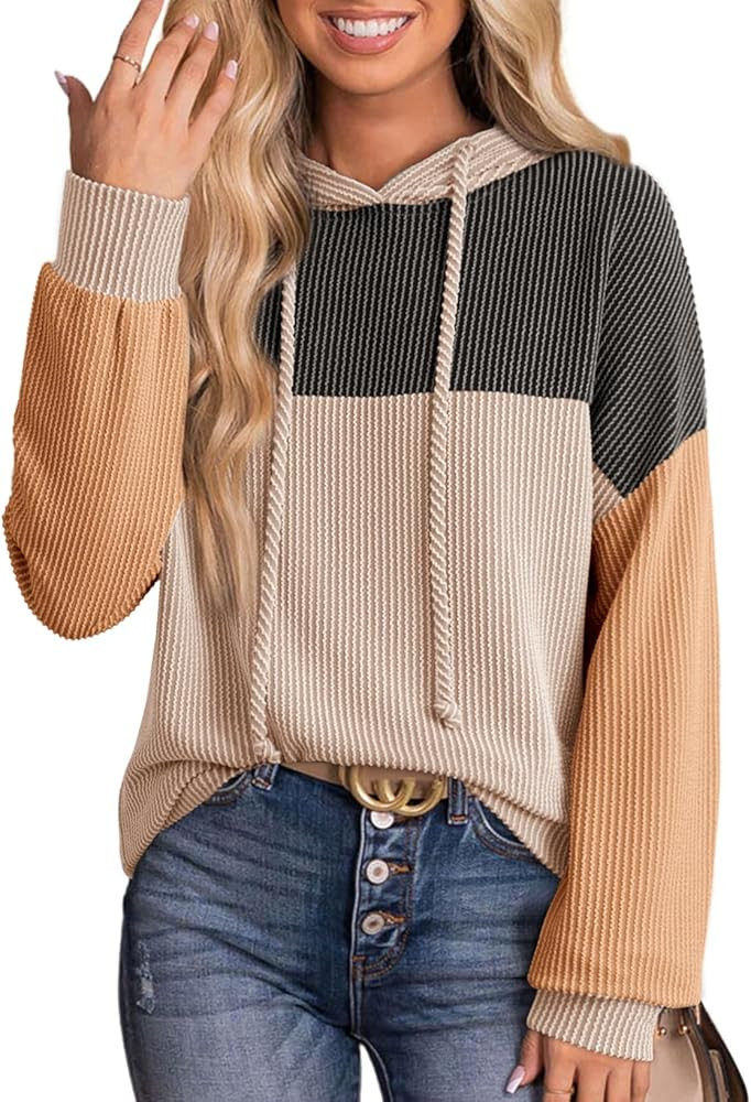 Dokotoo Hoodies for Women Color Block Oversized Sweatshirt Long Sleeve Drawstring Casual Lightwei... | Amazon (US)