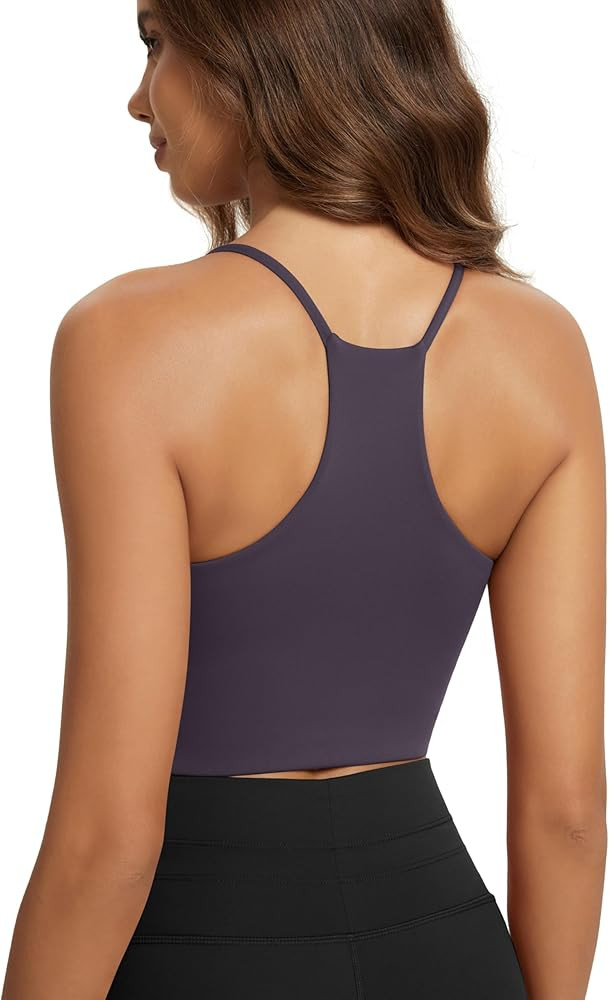 ODODOS Halter Sports Bra for Women Non Padded Strappy Cropped Tops Workout Yoga Crop | Amazon (US)