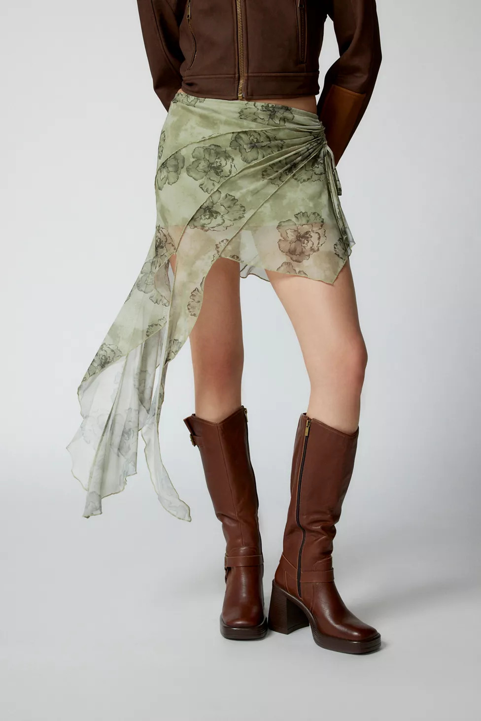 UO Charlie Mesh Asymmetrical Mini Skirt | Urban Outfitters (US and RoW)