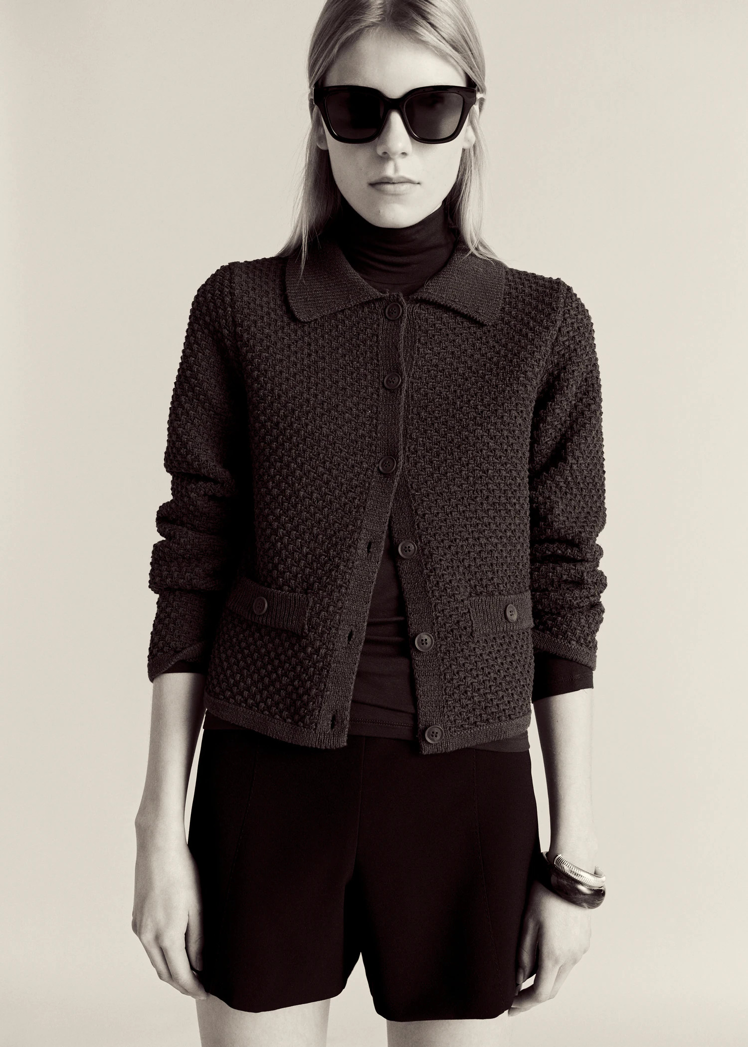 Polo-neck knitted jacket - Women | MANGO United Kingdom | MANGO (UK)