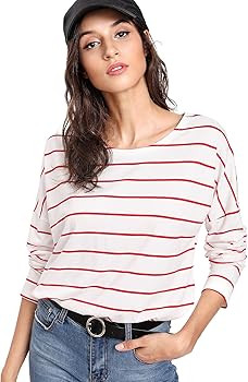 Women's Striped Drop Shoulder Casual T-Shirt | Amazon (US)