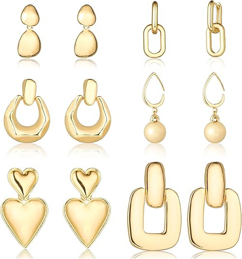 Wgoud 6 Pairs Gold Hoop Earrings Set for Women, 14K Gold Plated Hypoallergenic Lightweight Chunky... | Amazon (US)