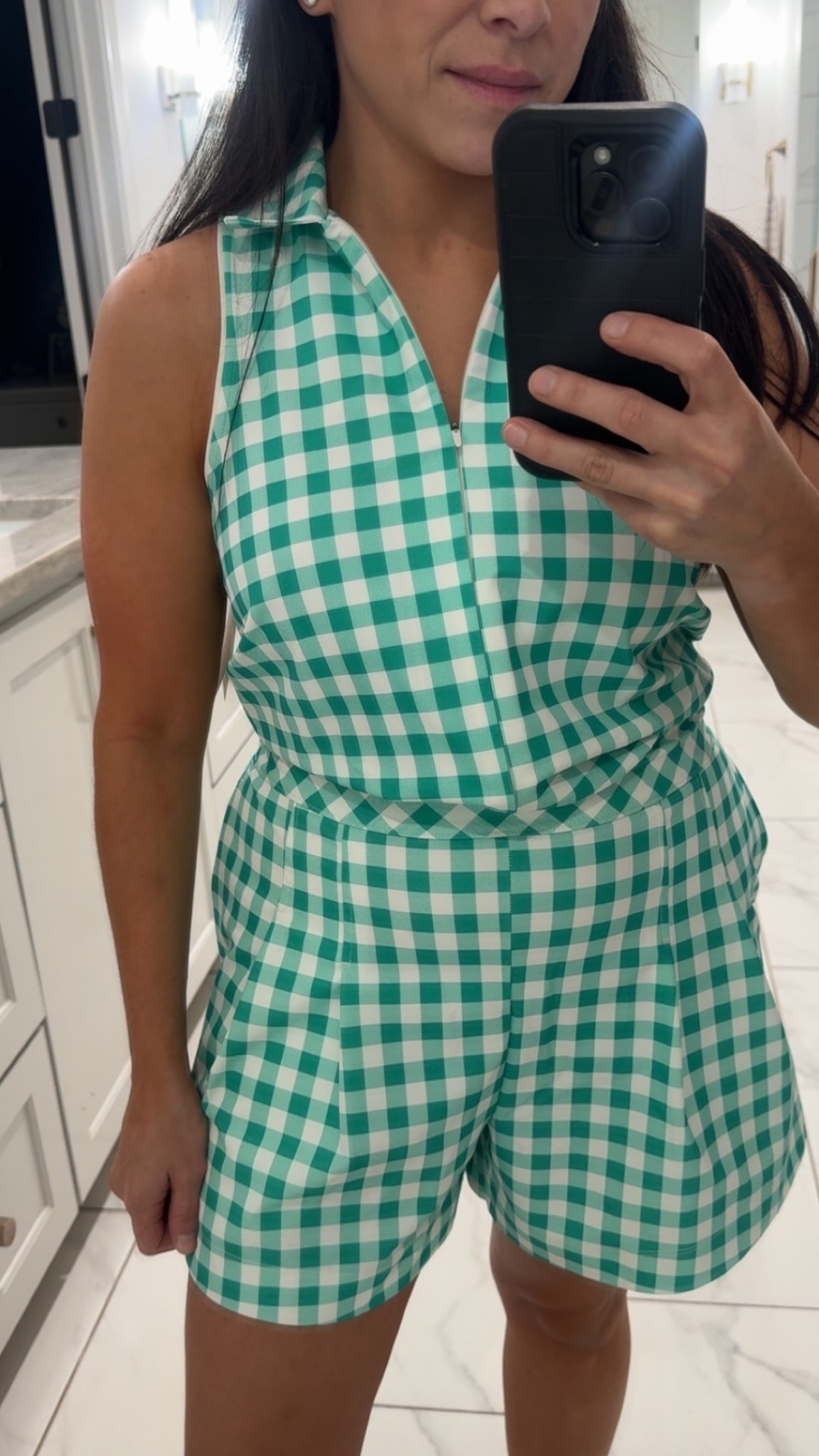 Green Gingham athletic romper. On Sale $28

#LTKPetite #LTKSpringSale #LTKootd