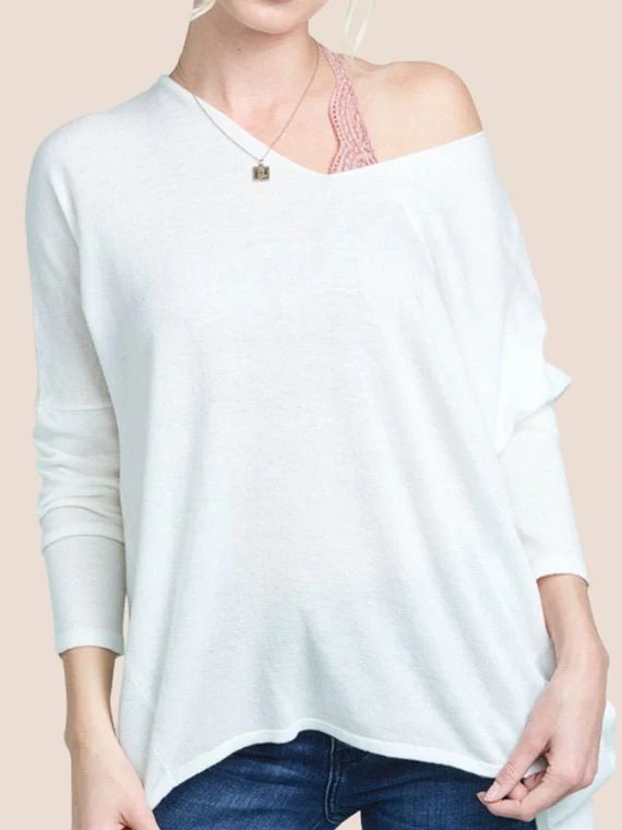 Slouchy V-Neck Sweater White | Etsy (US)