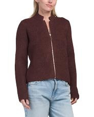 Long Sleeve Notch Collar Full Zip Cardigan With Embroidered Details, Nylon/Polyester/Acrylic | TJ Maxx
