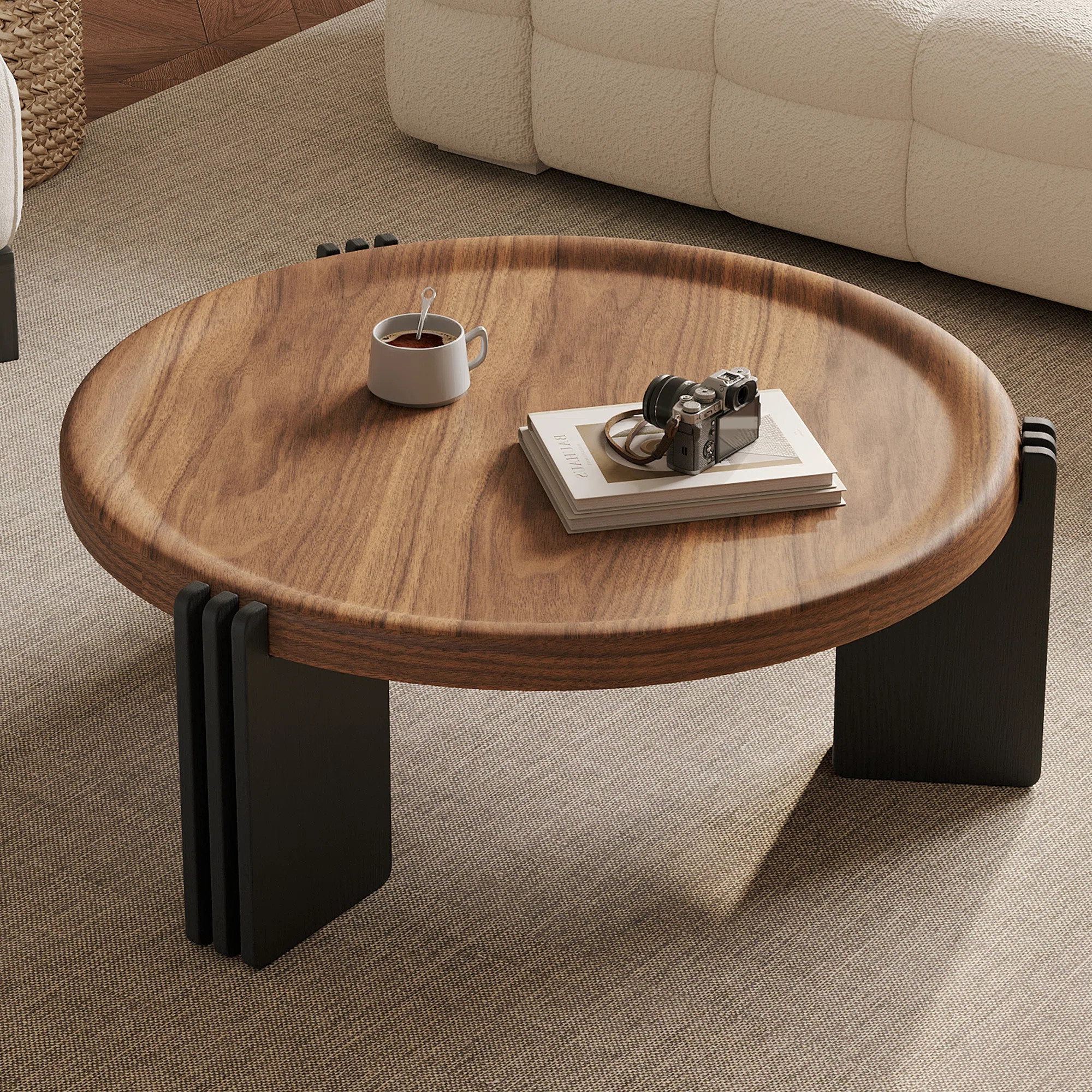Latitude Run\u00ae 35.43" Round Walnut Wood Grain Coffee Table - Creative Sturdy Support Legs & R... | Wayfair North America
