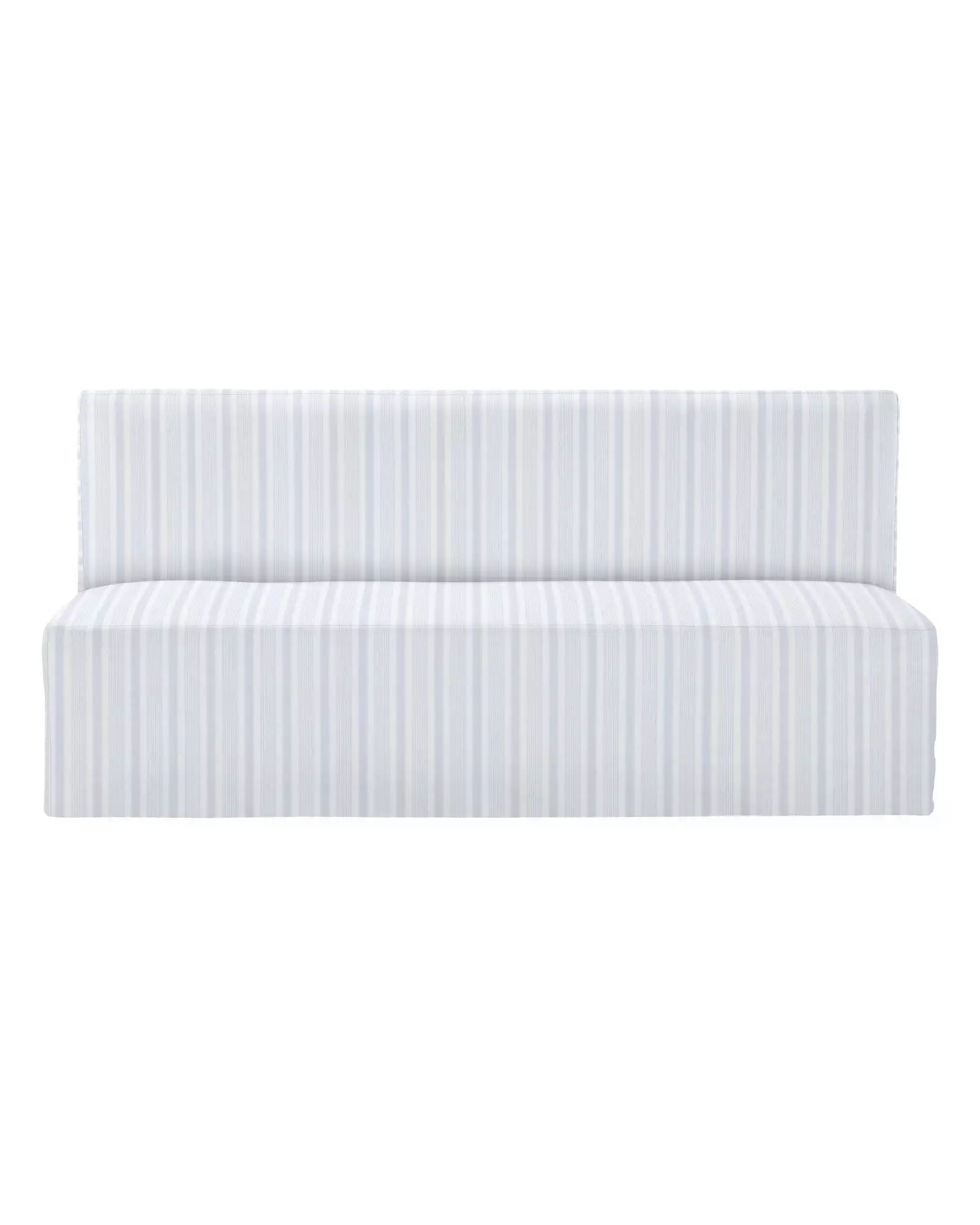 Ross Dining Bench - Slipcovered - Sky Performance French Stripe | Serena and Lily