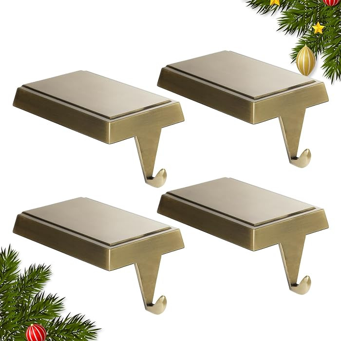 Christmas Stocking Holders for Mantle Set of 4, Heavy Weighted Metal Stocking Holders Hangers Low... | Amazon (US)