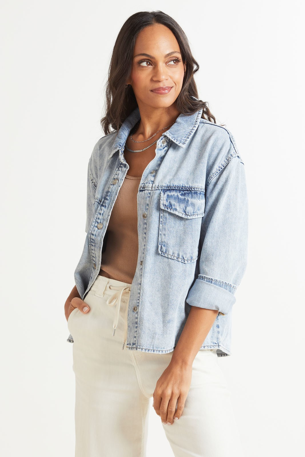 SANCTUARY Cropped Boy Shirt Jacket | EVEREVE | Evereve