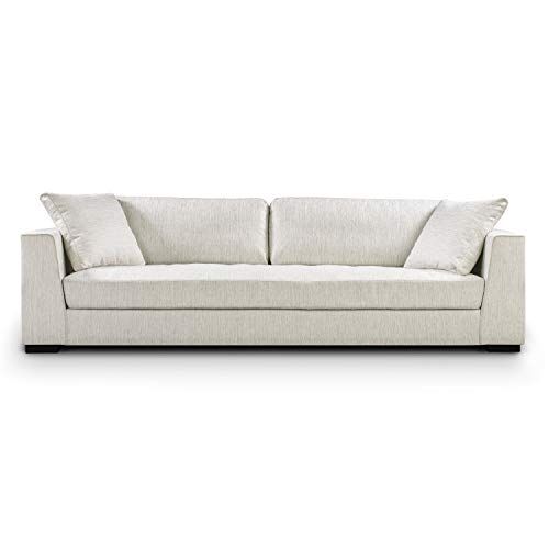 Poly and Bark Capri Modern Mid Century Fabric Sofa, Pillows Included, Solid Wood Frame, White | Amazon (US)