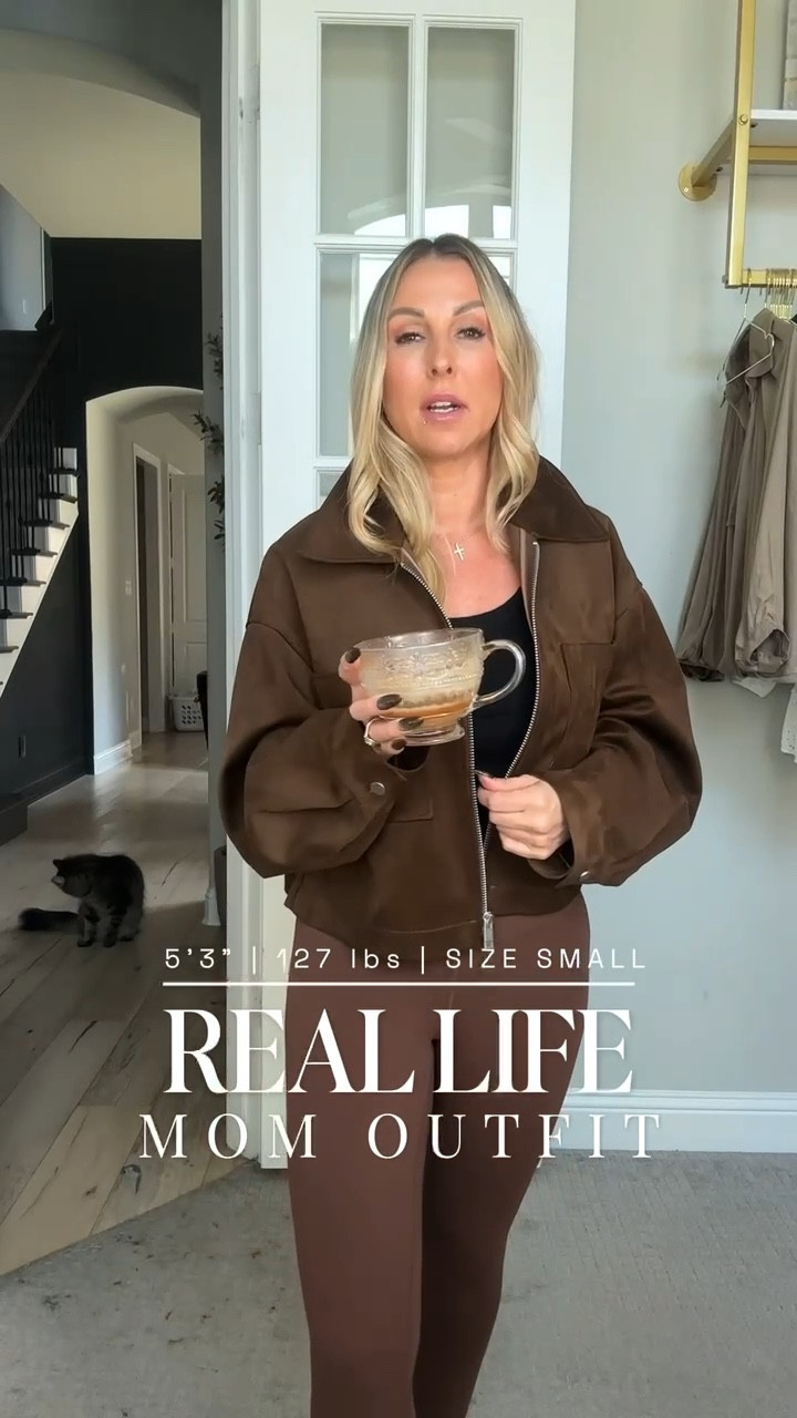 Sharing a real life mom life outfit! I am obsessed with this jacket from Fabrique that I got last fall. I love the espresso brown color and the fit so much! I think it goes so well with these brown leggings that are an Amazon find! I am also wearing some sneakers and a fave tank top that goes suit everything. All items linked ⬆️

#ltkcreator #ltkfinds #ltkwatchnow #fabrique #suede #suedejacket #fall #falloutfits #fallfashion #leggings #amazon #amazonfinds #pilates #pilatesoutfit #momoutfit 

#LTKSeasonal #LTKStyleTip #LTKActive