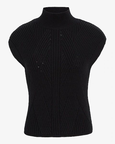 Ribbed Mock Neck Cap Sleeve Sweater | Express