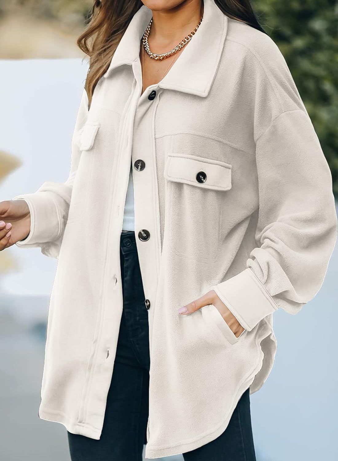 Astylish Women Casual Coat Long Sleeve Shacket Shirts Jacket with Pockets | Amazon (US)