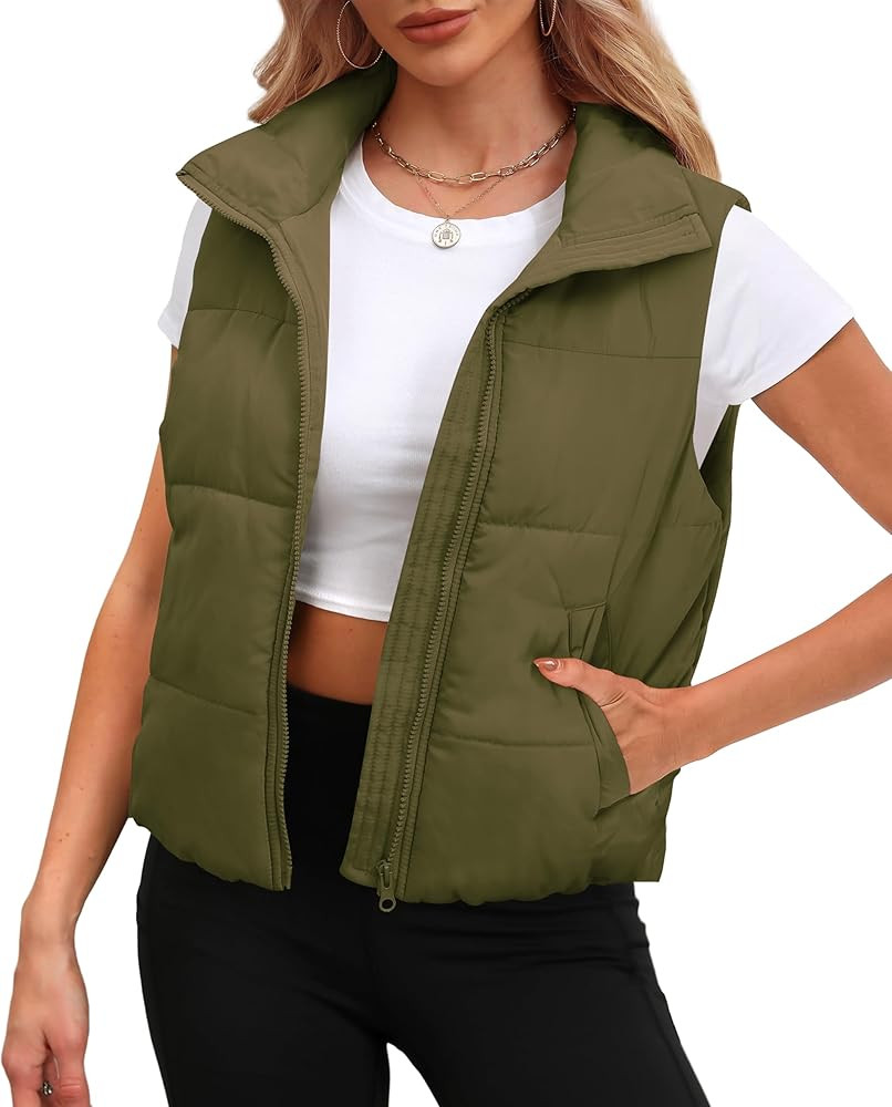 SAMPEEL Puffer Vest Women Cropped Stand Collar Lightweight Padded Outerwear Fall Winter Clothes W... | Amazon (US)