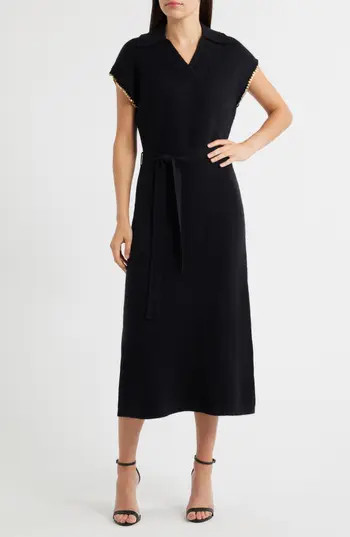 ZOE AND CLAIRE Chain Trim Tie Belt Midi Dress in Black at Nordstrom Rack, Size Medium | Nordstrom Rack