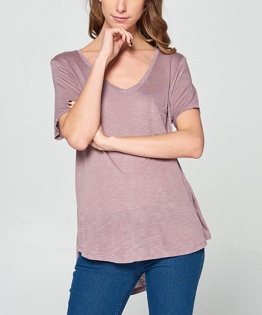 tresics Women's Tee Shirts IRIS - Iris Lilac Round-Hem Front-Pocket V-Neck Tee - Women | Zulily