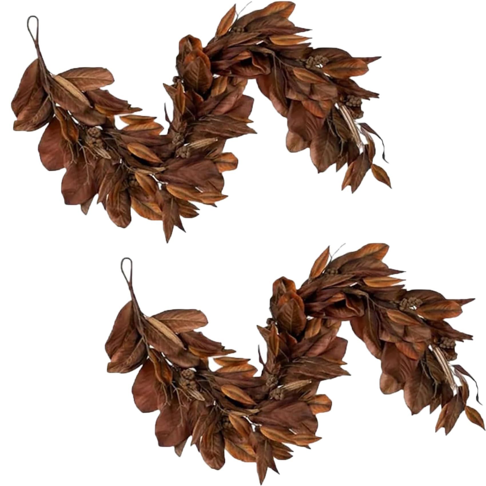 2025 New Brown Magnolia Leaf Garland, 6ft Realistic Magnolia Leaf Garland, Autumn Magnolias Leaf Artificial Garlands, Rustic Fall Leafs for Fireplace Mantel, for Mantle, Table, Porch, Indoor (2 PCS) | Amazon (US)