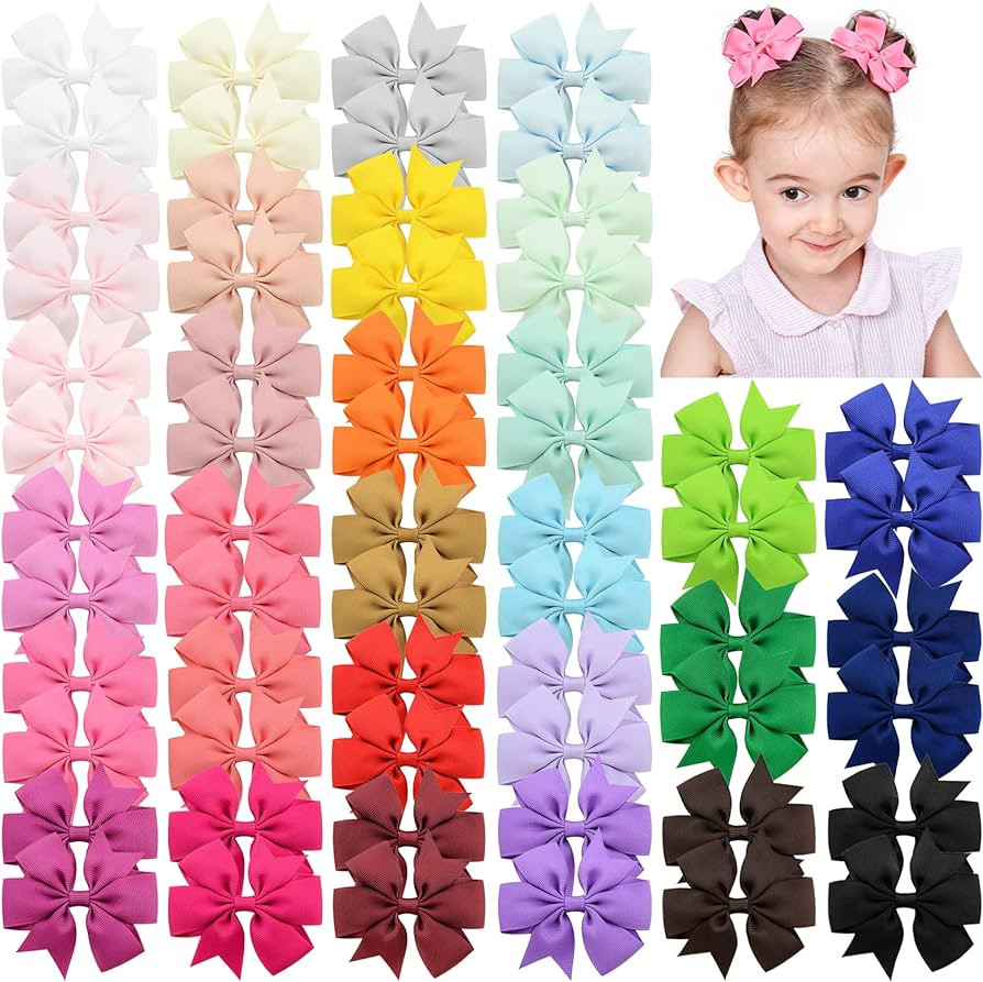 Choicbaby 60pcs 3 Inches Boutique Grosgrain Ribbon Pinwheel Hair Bows for Baby Girls, Toddler Bow... | Amazon (US)