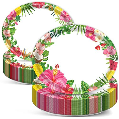 Qyeahkj 50PCS Hawaiian Luau Oval Paper Plates Large 11” Disposable Aloha Floral Party Decorations Summer Platters Tableware Supplies Favor for Tropical Dish Tray Beach Birthday Party Tableware Set | Amazon (US)