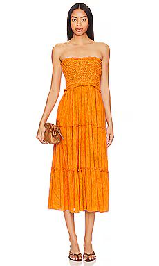 Cleobella Allegra Midi Dress in Bright Orange from Revolve.com | Revolve Clothing (Global)